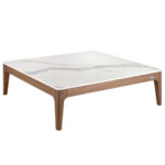 Square coffee table in marble imitation glass and Walnut wood
