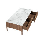 Rectangular glass coffee table imitating marble and walnut