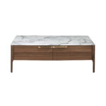 Rectangular glass coffee table imitating marble and walnut