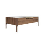 Rectangular glass coffee table imitating marble and walnut