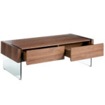 Rectangular coffee table walnut and tempered glass