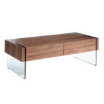 Rectangular coffee table walnut and tempered glass