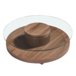 Table basse ronde en verre trempé et bois de noyer
