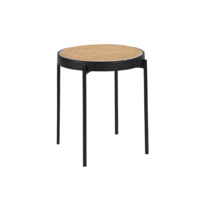 (Español) Mesa rincón redonda rattan, madera negra y acero negro corner table-Angel Cerda