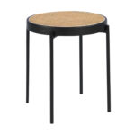 Runder Ecktisch aus Rattan und schwarzem Stahl