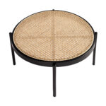 Tavolino rotondo in rattan e acciaio nero