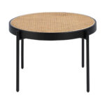 Tavolino rotondo in rattan e acciaio nero