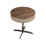 Round corner table leather, walnut and grey steel