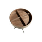 Round corner table leather, walnut and grey steel