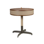 Round corner table leather, walnut and grey steel