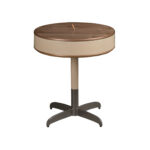 Round corner table leather, walnut and grey steel