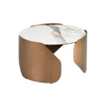 Круглый журнальный столик из керамогранита и стали бронзового цвета