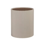 Tavolino rotondo da angolo in noce, noce e legno rivestito in similpelle color sabbia