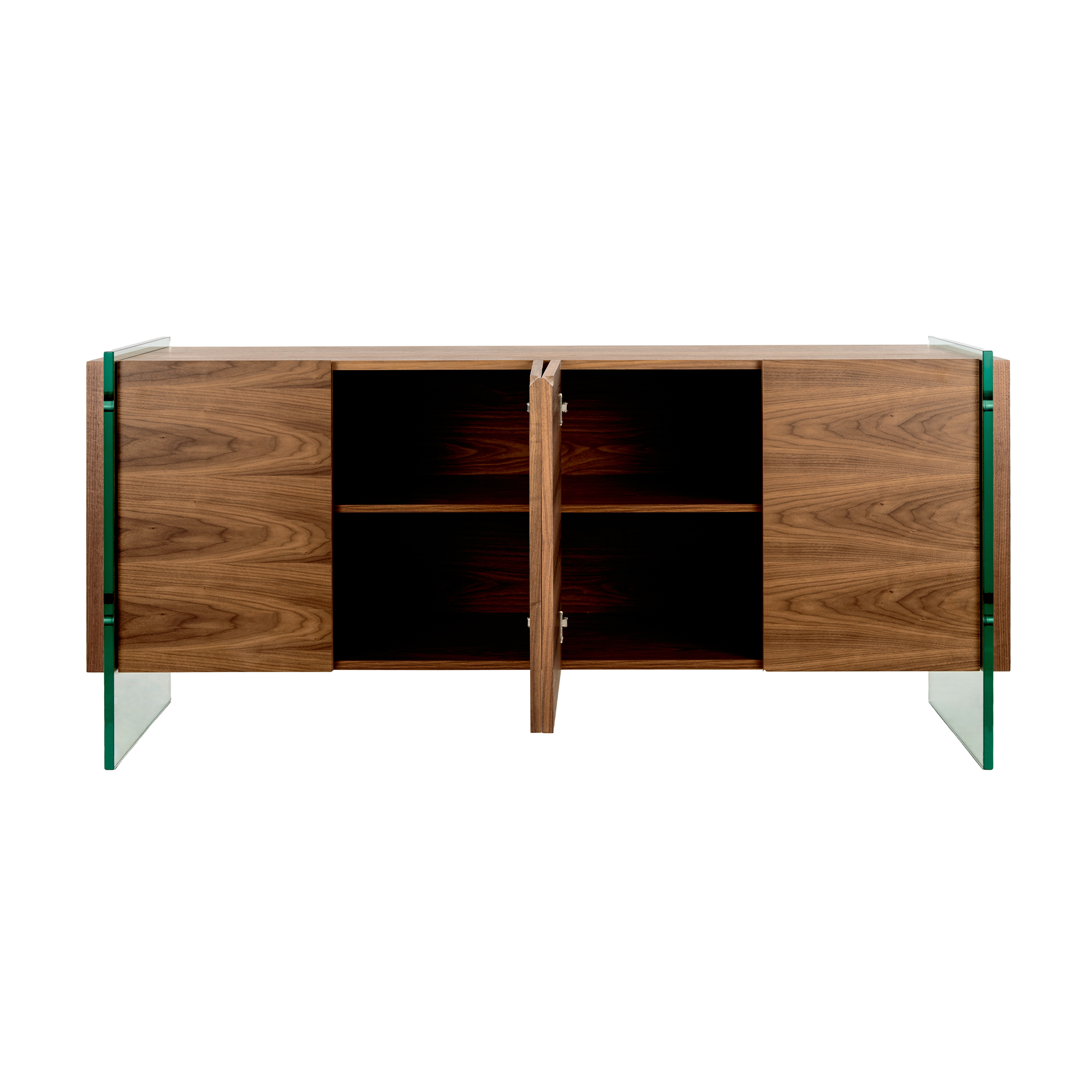 Buffet en bois de noyer et verre trempé Buffet en bois de noyer et verre trempé