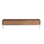 Mueble TV de madera Nogal y cristal templado