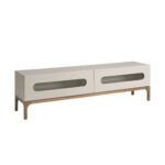 Meuble TV en bois gris et noyer avec éclairage intérieur