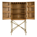 Buffet haut, tissu, noyer et acier poli doré