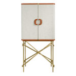 Buffet haut, tissu, noyer et acier poli doré