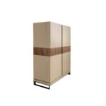 High sideboard leather, walnut and polished steel