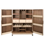 High sideboard leather, walnut and polished steel