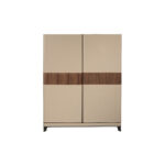 High sideboard leather, walnut and polished steel