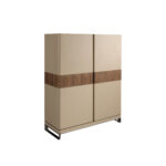 High sideboard leather, walnut and polished steel
