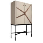 High sideboard leather, walnut and black steel