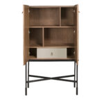 High sideboard leather, walnut and black steel