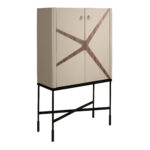 High sideboard leather, walnut and black steel
