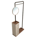 Mink leather, walnut and black steel coat rack with mirror