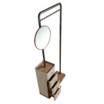 Mink leather, walnut and black steel coat rack with mirror