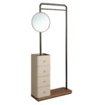 Mink leather, walnut and black steel coat rack with mirror