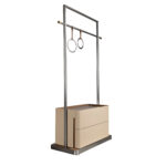 Mink leather, walnut and stainless steel coat rack