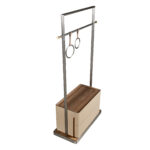 Mink leather, walnut and stainless steel coat rack