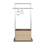 Mink leather, walnut and stainless steel coat rack