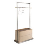 Mink leather, walnut and stainless steel coat rack