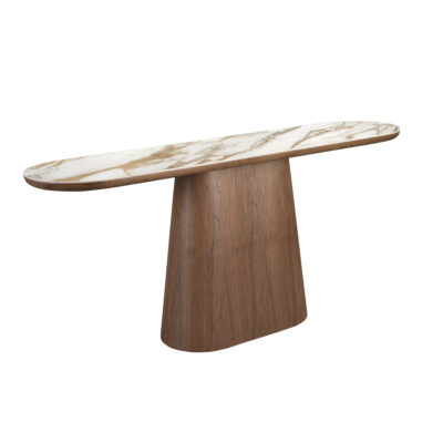 Consola ovalada medio punto mármol porcelánico y nogal console table - Angel Cerdá