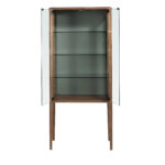 Hohes Sideboard aus gehärtetem Glas und Nussbaum mit Innenbeleuchtung