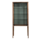 Hohes Sideboard aus gehärtetem Glas und Nussbaum mit Innenbeleuchtung