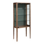 Hohes Sideboard aus gehärtetem Glas und Nussbaum mit Innenbeleuchtung