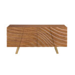 Credenza in noce chiaro e acciaio lucidato color oro