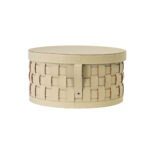 Cesto portaoggetti decorativo rotondo in pelle rigenerata color sabbia con coperchio