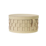 Cesto portaoggetti decorativo rotondo in pelle rigenerata color sabbia con coperchio