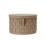 Cesto portaoggetti decorativo rotondo in pelle rigenerata color visone scuro con coperchio