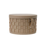 Cesto portaoggetti decorativo rotondo in pelle rigenerata color visone scuro con coperchio