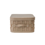 Cesto portaoggetti decorativo rettangolare in pelle rigenerata color visone scuro con coperchio