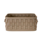 Cesto portaoggetti decorativo rettangolare in pelle rigenerata color visone scuro con coperchio
