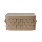 Cesto portaoggetti decorativo rettangolare in pelle rigenerata color visone scuro con coperchio