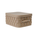 Cesto portaoggetti decorativo rettangolare in pelle rigenerata color visone scuro con coperchio