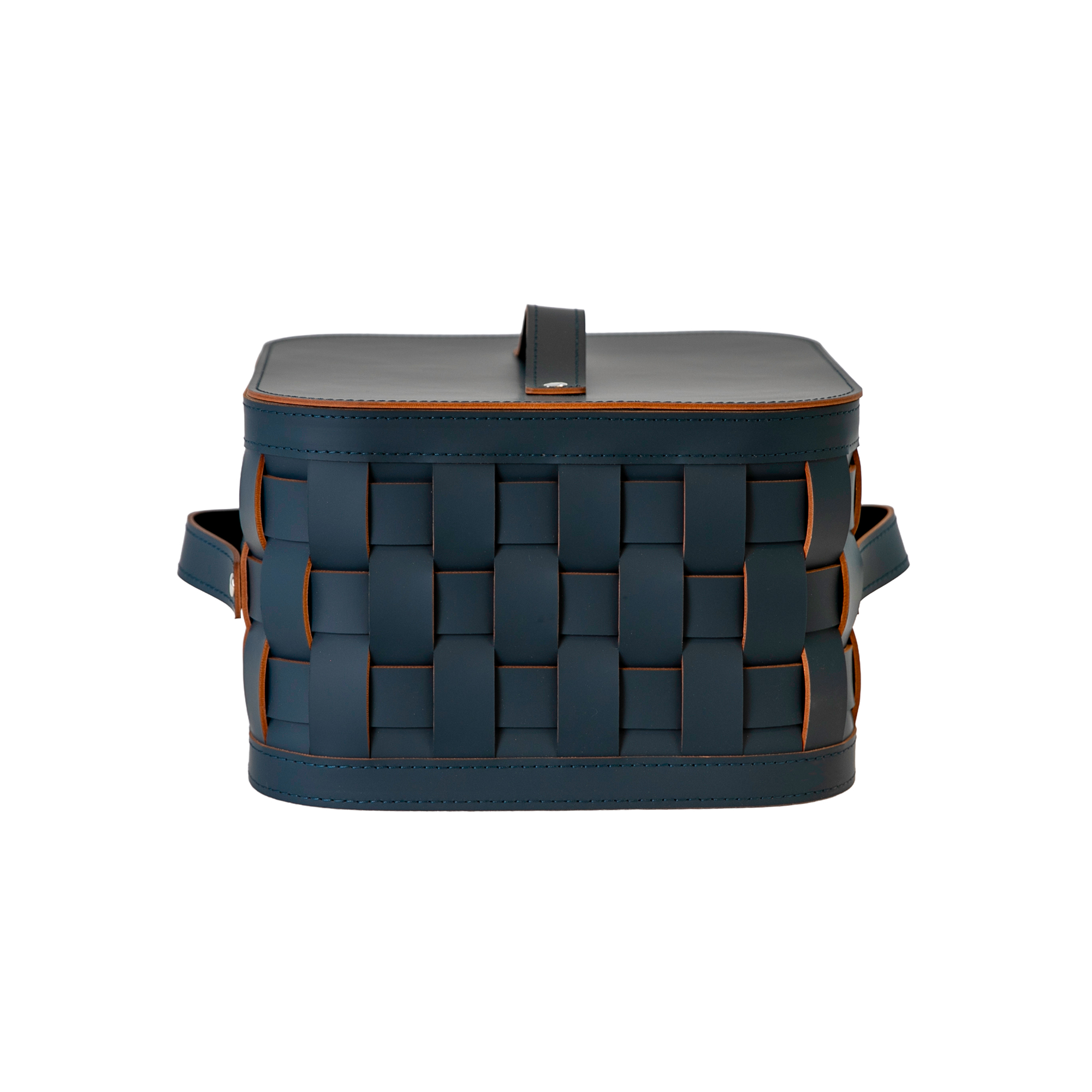 Cesto portaoggetti decorativo quadrato in pelle rigenerata blu scuro con coperchio Cesto portaoggetti decorativo quadrato in pelle rigenerata blu scuro con coperchio